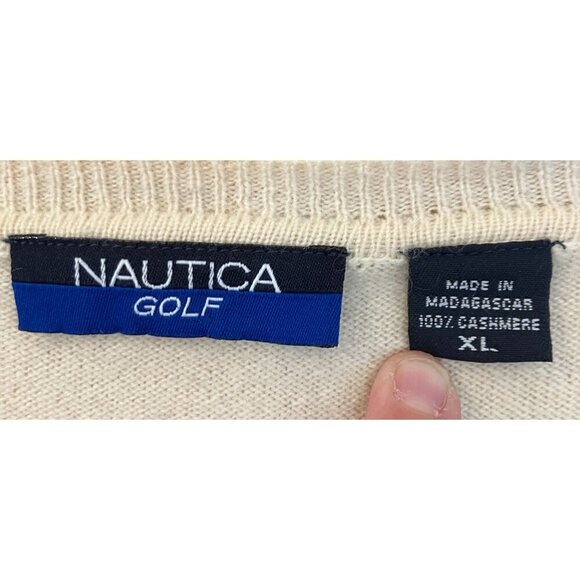 Nautica Golf Mens Vintage 100% Cashmere 2 Ply Knit Sweater Size XL White SP EXC - Picture 4 of 11